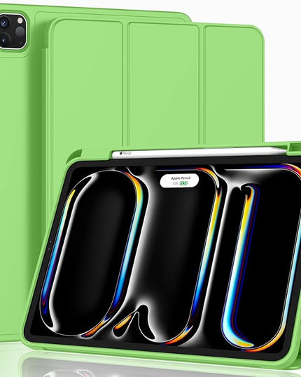 ZryXal iPad Pro 11 Inch Case (M5) 2025/ (M4) 2024 (Model: A2836/A2837/A3006), Trifold Stand Smart Cover with Pencil Holder and Soft TPU Back, Auto Wake/Sleep (Grass Green)