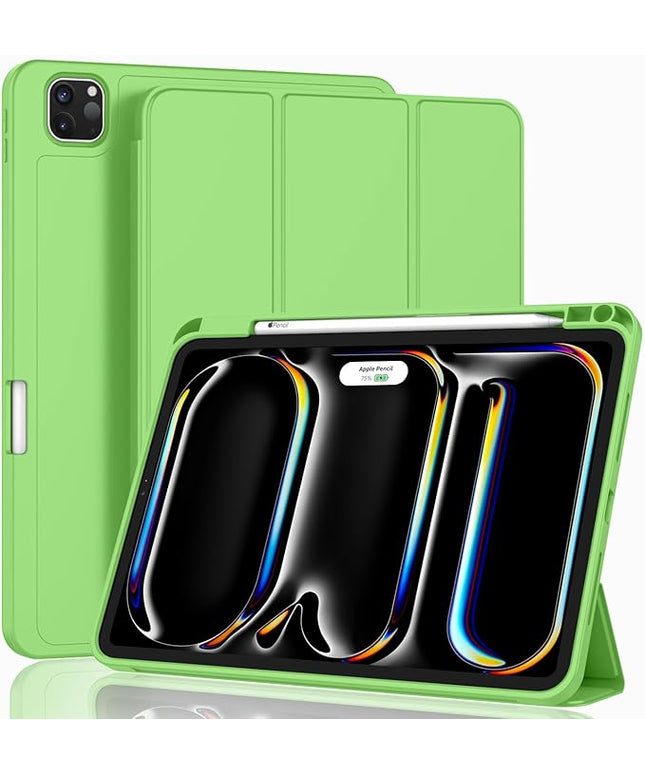 ZryXal iPad Pro 11 Inch Case (M5) 2025/ (M4) 2024 (Model: A2836/A2837/A3006), Trifold Stand Smart Cover with Pencil Holder and Soft TPU Back, Auto Wake/Sleep (Grass Green)