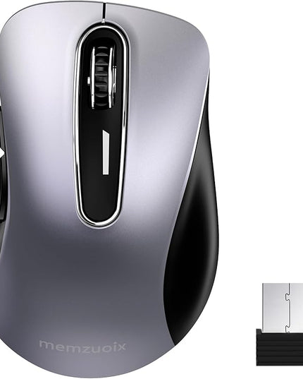 memzuoix 2.4G Wireless Mouse, 1400 DPI Mobile Optical Cordless Mouse with USB Receiver, Portable Computer Mice Wireless Mice for Laptop, PC, Desktop, MacBook, 5 Buttons (Gunmetal)