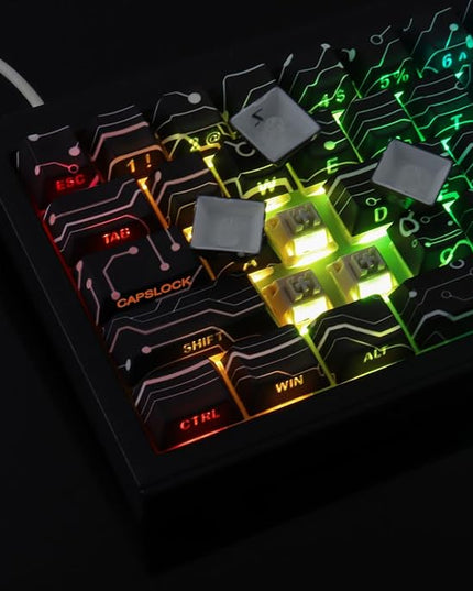 Tsungup Custom PBT Keycaps,135 Keys Shine Through Cool Modern Technology Style Theme Side Printed Keycap Set,Cherry Profile Keyboard Key caps for Cherry MX Switches Mechanical Keyboards(Black)