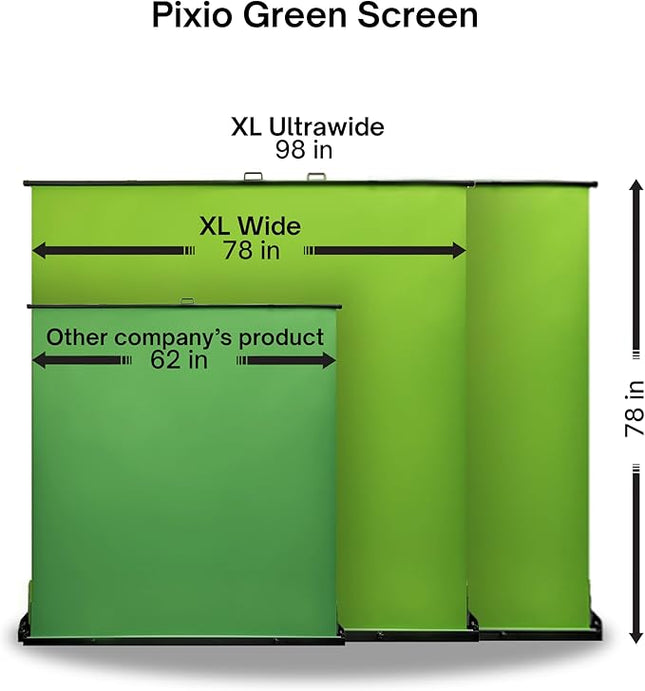 [Wide Version] Pixio Green Screen Extra Large Backdrop 78" L x 78" W - Free Standing, Portable, Collapsible, Auto-Locking Green Screen Background for Photoshoots, Filming, Streaming, TikTok, Zoom