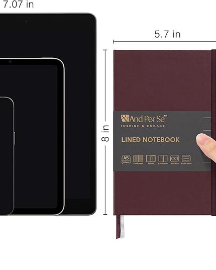 &And Per Se Lined Journal Notebook (5 Packs), 160 Pages, A5 5.7 x 8 inches College Ruled Thick Paper Notebook Journals for Writing, Hardcover Notebooks for Women Men Office School (Dark Red)