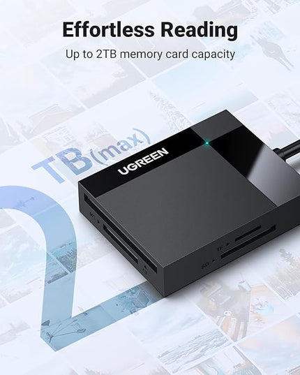 UGREEN SD Card Reader USB 3.0 Card Hub Adapter 5Gbps Read 4 Cards Simultaneously CF, CFI, TF, SDXC, SDHC, SD, MMC, Micro SDXC, Micro SD, Micro SDHC, MS, UHS-I (Black)