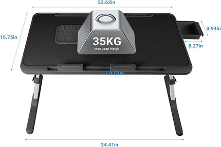 iXTRA Laptop Lap Desk Include Cooling Fan,Adjustable Lap Desk with Light Fan,Folding Laptop Desk for Bed with USB,Bed Desk with Storage Drawer 56 * 32cm,Black