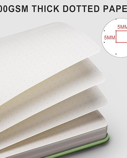 AHGXG Bullet Dotted Journal - 320 Numbered Pages Dot Grid Notebook A5 Thick Journal, 100gsm Thick Dotted Paper, Leather Hardcover,Inner Pocket, 5.75'' × 8.38''-LightGreen