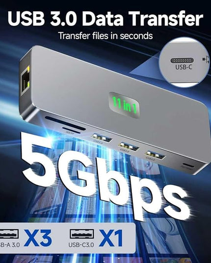 USB C Docking Station Dual Monitor 11 in 1, 4K@60Hz HDMI & DisplayPort Hub with Gigabit Ethernet, 100W PD, USB 3.0, USB C, SD/TF Card Reader, Compatible with MacBook, Dell, HP, Lenovo, Surface