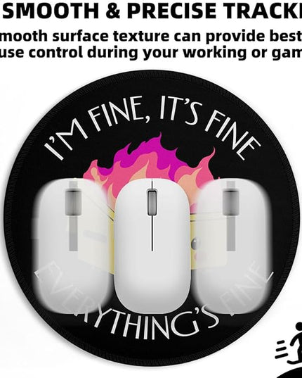 Dumpster on Fire Small Mouse Pad, Cute Funny Round Mousepad with Non-Slip Rubber Base, This is Fine Mouse Pads for Desk Accessories Laptop Gaming Office Supplies Decor(8.6 x 8.6 Inch)