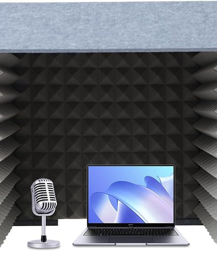 Portable Recording Isolation Booth, 60*60*60'' Desktop Soundproof Cover, Foldable Acoustic Soundproof Shield with Double-Layer Sponge & Polyester Panels for Home Studio Podcasting and Live Streaming