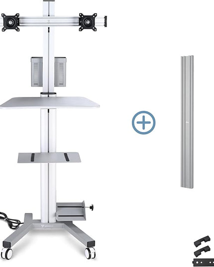 Yescom Mobile PC Stand Workstation with 2 Poles Dual Monitor Mount for 32" Screen Sliver