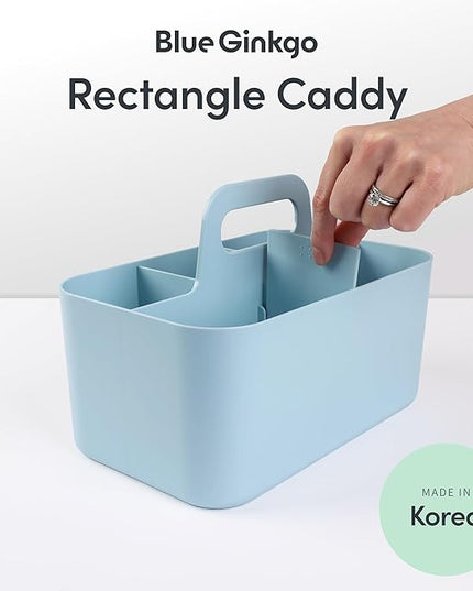 BLUE GINKGO Stackable Organizer Caddy – Korean-Made Portable Tote for Bathroom, Office, Crafts, or School Supplies (Rectangle, Blue)