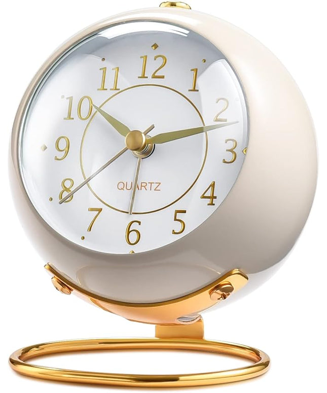 Tetino Analog Alarm Clocks,Retro Backlight Cute Simple Design Small Desk Clock with Night Light,Silent Non-Ticking,Battery Powered,for Decor,Bedrooms,Travel,Kitchen,Bedside Desktop.(White)