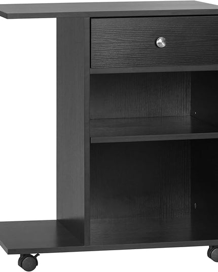 Vinsetto Mobile Printer Stand, Rolling File Cabinet Cart with Wheels, Adjustable Shelf, Drawer and CPU Stand, Black