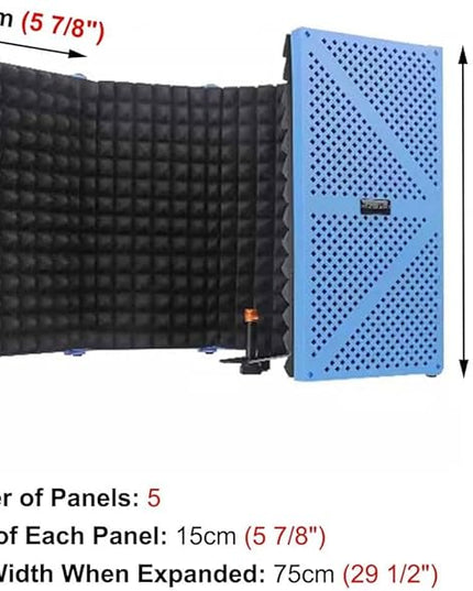 Portable Desktop Soundproof Cover,Microphone Soundproofing Acoustic Foam Panel,Self Made Sound Booth Box,Home Recording Equipment,for Music Practice Room(Blue)