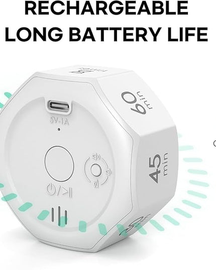 Pomodoro Timer, Flip Cube with 7 presets Countdown, Count up, Rechargeable Small Portable Visual Focus Stopwatch for ADHD, Kids, Classroom, Kitchen, Work, Study, Productivity (Floral White)