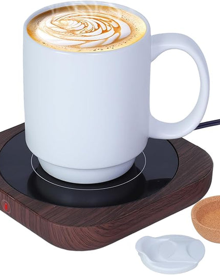 Coffee Mug Warmer & Mug Set for Desk, Electric Coffee Cup Warmer with Ceramic Mug, Smart Heated Coffee Mug with Auto Shut Off for Office/Home, Christmas/Birthday/Coffee Gifts for Men & Women, Wood
