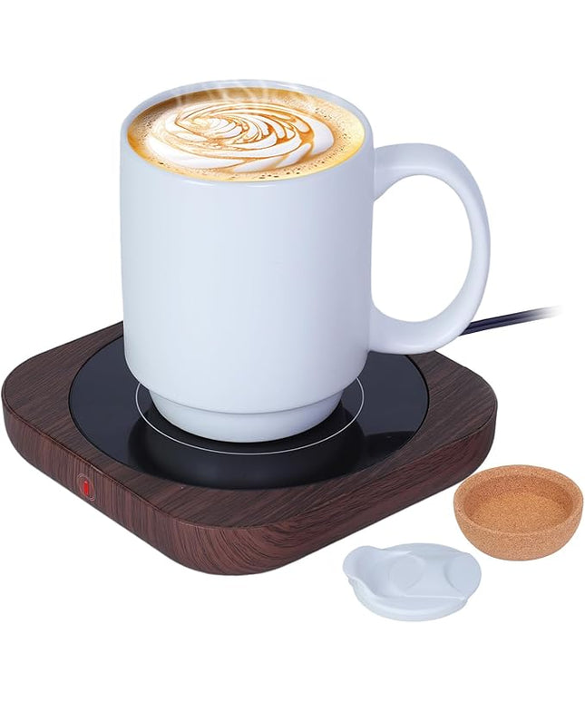 Coffee Mug Warmer & Mug Set for Desk, Electric Coffee Cup Warmer with Ceramic Mug, Smart Heated Coffee Mug with Auto Shut Off for Office/Home, Christmas/Birthday/Coffee Gifts for Men & Women, Wood