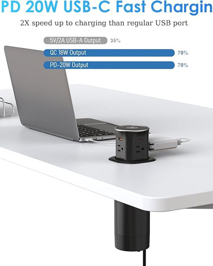 Pop Up Countertop Outlet with 15W Wireless Charger, PD20W USB & 15A Tamper Resistant, 3.15in Hole Surface Mount Electrical Receptacle with 4 (TR) Outlets & 4 USB for Desktop