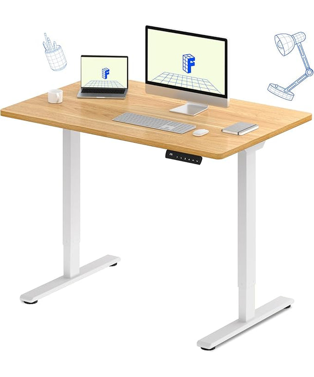 FLEXISPOT E3 Dual Motor Electric Standing Desk 48 x 24 Sit Stand Up Desk, Holds 220 lbs, Adjustable Height w/ Memory Presets, One-Piece Maple Desktop & White Frame, Ships in 2 Boxes