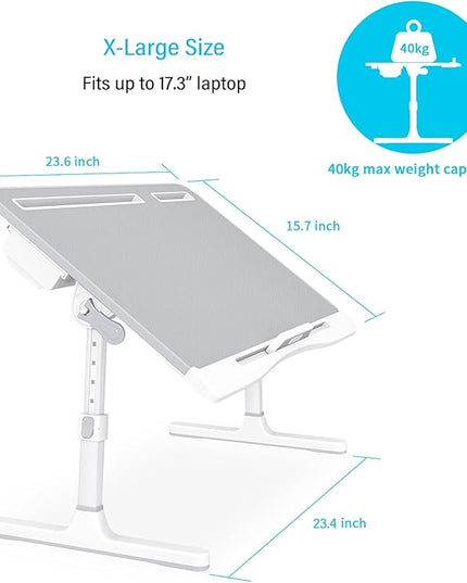 KLEAR Foldable Laptop Bed Tray Desk with Extral Drawstring Bag, Adjustable Bed Table with Heights and Angles, Lap Desk for Eating, Working, Writing, Gaming, Drawing with 2 Drawers(Grey)