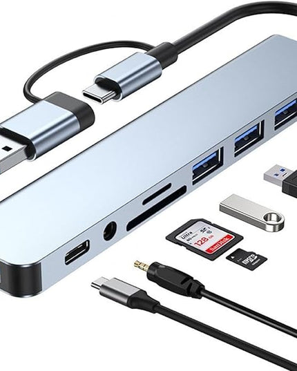 USB C Hub USB Hub 3.0, VIENON Aluminum 8 in 1 USB Extender with SD/TF Card Reader, 3.5mm Aux Headphone Jack for MacBook Pro Air and More PC/Laptop/Tablet Devices