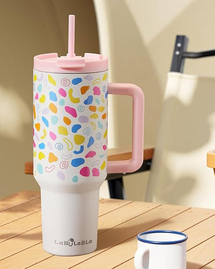 40oz Tumbler with Handle,Double Wall Vacuum Reusable Stainless Steel Insulated Water Bottle,With Leak Proof lid and Straw for Iced or Cold Beverages (Cloud-like White)