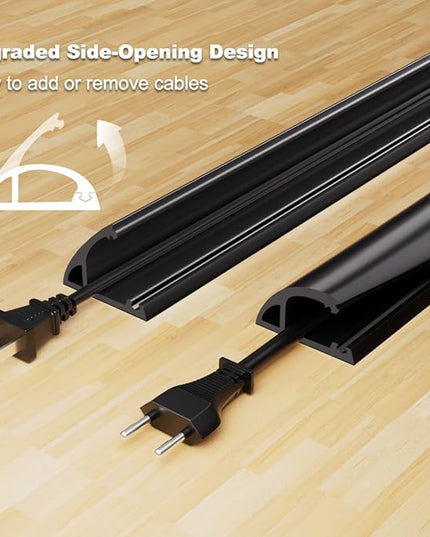 Kneelisa 6FT Side-Open Extension Cord Covers for Wires on Floor,Silicone Power Cable Protector Cord Hider Management Strip,Hide Electric Wire on Carpet,Chord Runner Protective Safety Wiremold,Black