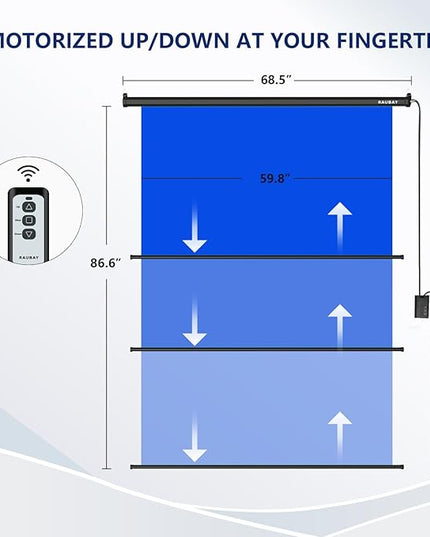RAUBAY Motorized Pull Down Blue Screen - 59.8" x 86.6" Collapsible Wall-Mount Background for Professional Video Production, Chroma Key Backdrop for YouTube, TikTok, Streaming, Video Conferencing