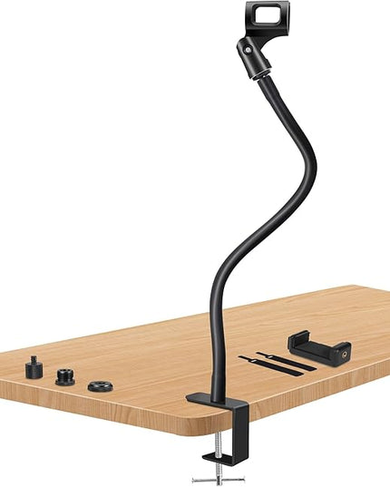 Microphone Arm Stand Long 20.5'' Sturdy Gooseneck Mic Stand Adjustable Microphone Arm Stand Microphone Holder Flexible Stand Black Podium Compact Mic Arm for Desk Traveling
