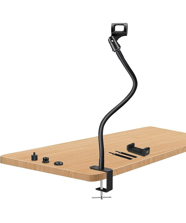 Microphone Arm Stand Long 20.5'' Sturdy Gooseneck Mic Stand Adjustable Microphone Arm Stand Microphone Holder Flexible Stand Black Podium Compact Mic Arm for Desk Traveling