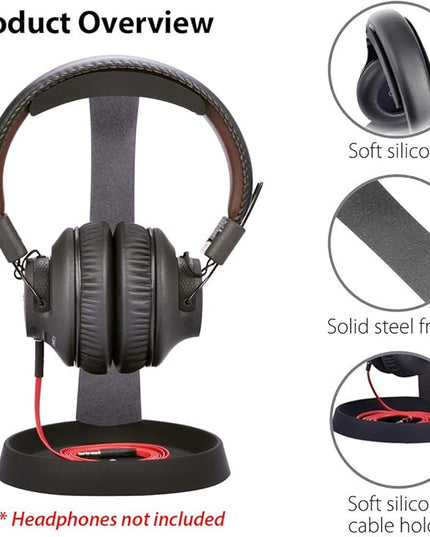 Avantree HS102 - Metal & Silicone Headphone Stand Hanger with Cable Holder, Black Desk Earphone Mount Rack, Fancy Music Studio Accessories