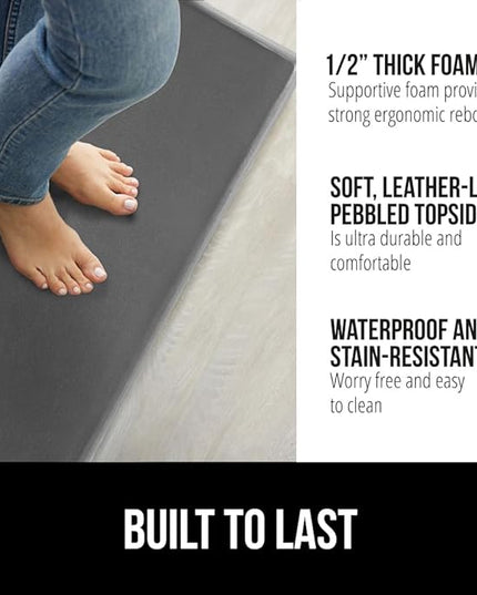 GORILLA GRIP 2 Pack Comfortable Cushioned Kitchen Mats for Floor, 17x24 + 17x48, Waterproof, Stain Resistant, 1/2 Inch Thick Soft Ergonomic Standing Desk Anti Fatigue Mat, Foam Supports Feet, Charcoal