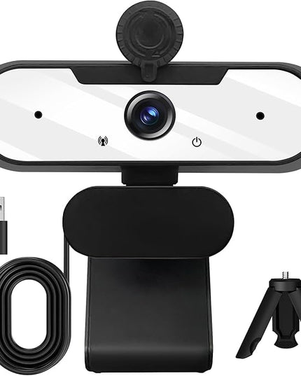 USB HD 1080P Video Webcam and Wide Angle Camera with Built-in Microphone and Rotatable Tripod,for Laptop Computer or Desktop PC,Great for Live Streaming.Calls.Video Conferencing -1 (White)