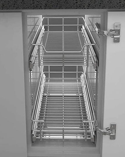 2 Tier Pull Out Cabinet Organizer 15" W X 22" D, Slide Out Drawers For Kitchen Cabinets, Pull Out Drawers For Cabinets Capacity Heavy Duty Caddy, Cabinet Pullout Shelves Chrome-Plated,Bathroom Pantry | Slide Out Drawers, For Kitchen Cabinets, Heavy Dut...