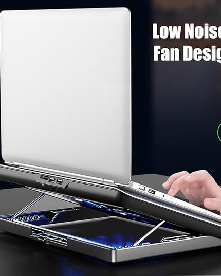Laptop Cooling Pad – Aluminum Alloy 35x26x2.3cm | Adjustable Computer Cooler Support Quiet Laptop Stand with Fan | Keyboard Phone Tablet Book for Desk Home Workplace Dorm