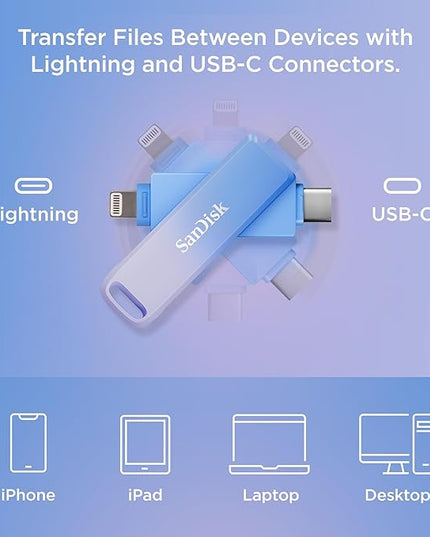 SanDisk 128GB Creator Phone Drive - for iPhone, iPad, Laptop & Mac - Includes USB Type-C and Lightning Connectors - Automatic Backup, 3 Months of Adobe Lightroom Included- SDIXD0N-128G-GN6TP