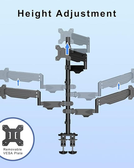 Pholiten Triple Monitor Stand, Mount for 3 Screens up to 32 inches & 22lbs Each, Full Motion Gas Spring Monitor Arm with Clamp Mounting, for Desktops, Computer Monitors