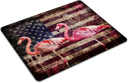 Square Mouse Pad Pink Flamingos with National Flag -4,Gaming Mouse Pads for Desk,Soft Computer Waterproof Non-Slip Mouse Mat