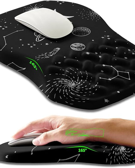 Ergonomic Slope Mouse Pad Wrist Support, Wrist Rest Mousepad for Carpal Tunnel Pain Relief with Massage Bulge and Slow Rebound Memory Foam (12x8 inch, Galactic System)