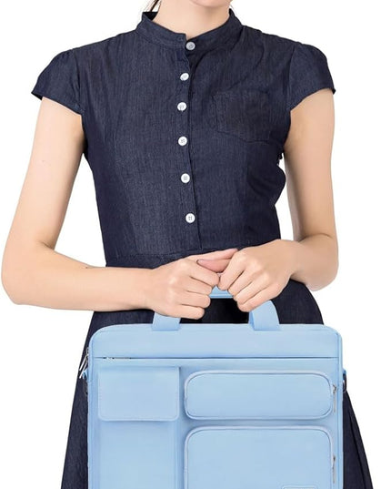 MOSISO Laptop Shoulder Bag 15.6 inch, 15-15.6 inch Computer Bag Compatible with MacBook Pro 16 inch, HP, Dell, Lenovo, Notebook with 2 Raised&1 Flapover&1 Horizontal Pocket&Handle&Belt, Airy Blue