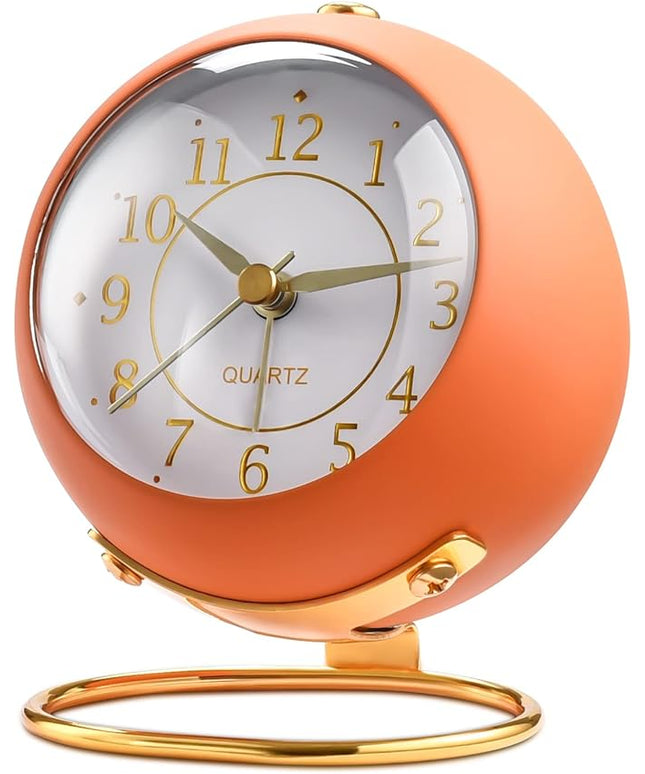 Tetino Analog Alarm Clocks,Retro Backlight Cute Simple Design Small Desk Clock with Night Light,Silent Non-Ticking,Battery Powered,for Kids,Bedroom,Travel,Kitchen,Bedside Desktop. (Orange)