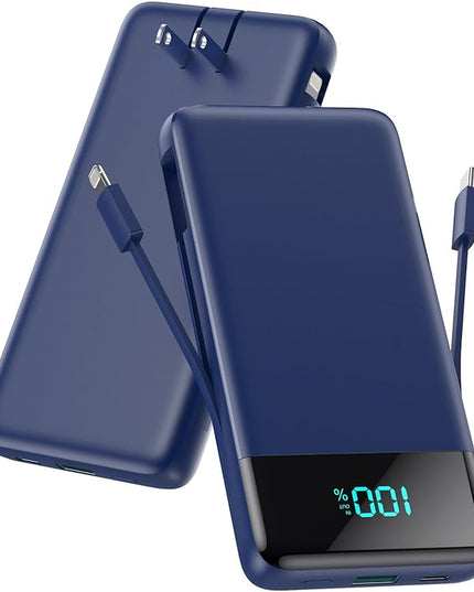 Portable Charger for iPhone with Built in Cables and Wall Plug,Upgraded 13800mAh Fast Charging USB C Power Bank,4 Outputs Travel Essential Battery Pack Compatible with iPhone 17/16/15/14,Samsung-Blue