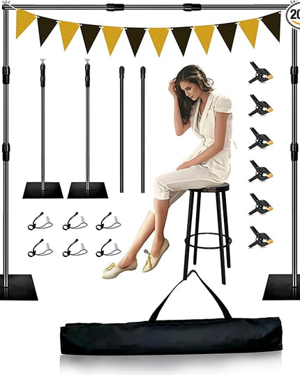 Backdrop Stand, 8x10ft Metal Base Photo Studio Support System, Adjustable Backdrop Frame for Photography, Streaming, Wedding, Projector Screen, Tool Free Setup & Portable Carry Bag