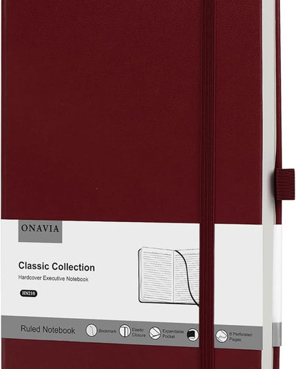 A5 Lined Journal Notebooks for Work - 100 GSM Thick Paper, Classic Ruled Journaling Notebook, Hardcover Notepad for Writing 160 Pages, 5.5 x 8.3 inch, Burgundy