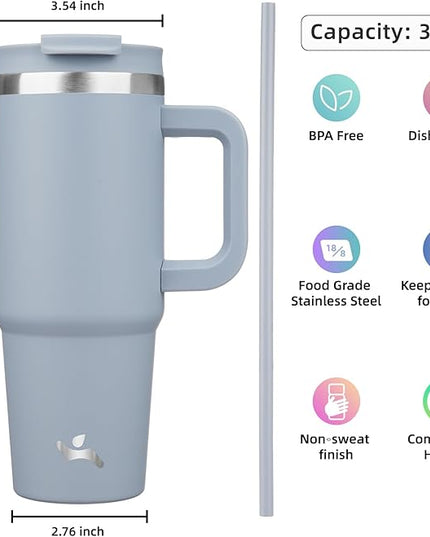 30 oz Tumbler with Handle and 2 Straws,2 in 1 Lid Insulated Water Bottle Stainless Steel Travel Coffee Mug,Lavender