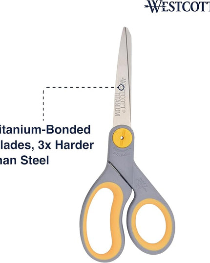 Westcott 8-Inch Titanium-Bonded Scissors with Adjustable Glide Feature for Office and Home - Gray/Yellow