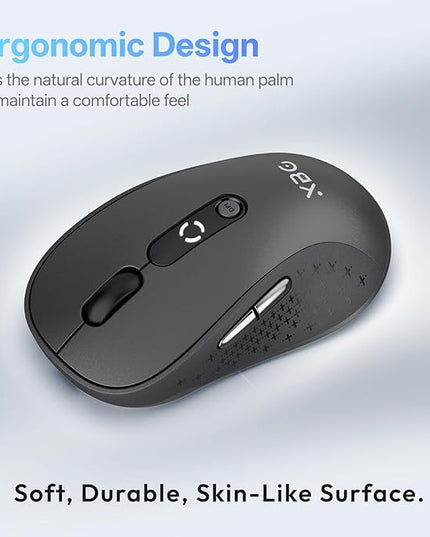 XBG B15 Tri-Mode Wireless Mouse, Bluetooth 5.0/4.0 & 2.4G, 5 Adjustable DPI, Type-C Rechargeable with 3-Level Battery Indicator, Ergonomic Silent Design for Office/Laptop/Travel