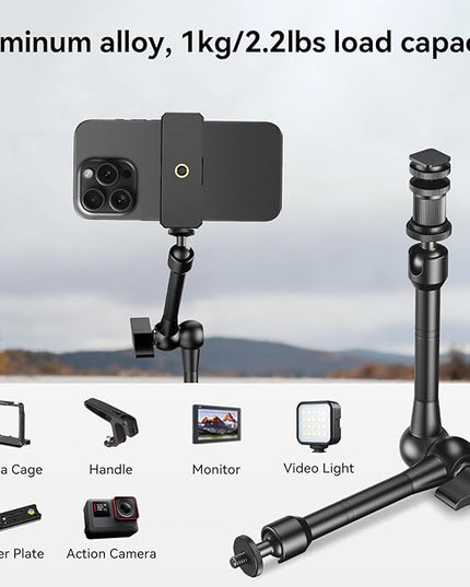 EMART 10inch Articulating Magic Arm Camera Mount with Super Clamp, Friction Power Adjustable Camera Mounts & Clamps with Magicarm and Cold Shoe for Photography/Videography/Webcam/Flash Light