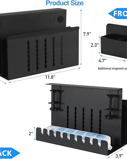 MAXECHO Desk Side Storage, Under Desk Laptop Mount, Table Side Hanging File Organizer, No Drill Clamp On Cable Management Tray, Laptop Holder with Magnetic Pen Holder for Office and Home, Load 22 Lbs