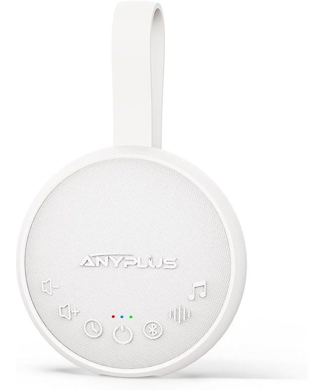 White Noise Sound Machine for Sleeping Adults & Baby, Portable Noise Machine with 24 Soothing Sounds, Bluetooth 5.1, Battery Powered, 3 Timer Settings, Memory Function for Home, Office, Travel (White)