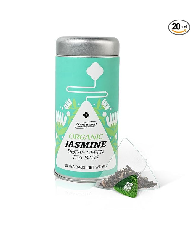 Decaf Jasmine Tea Bags, Authentic Pure Decaffeinated Jasmine Green Tea, Super Antioxidant, 20 Count Tea Bags for Hot & Iced Tea